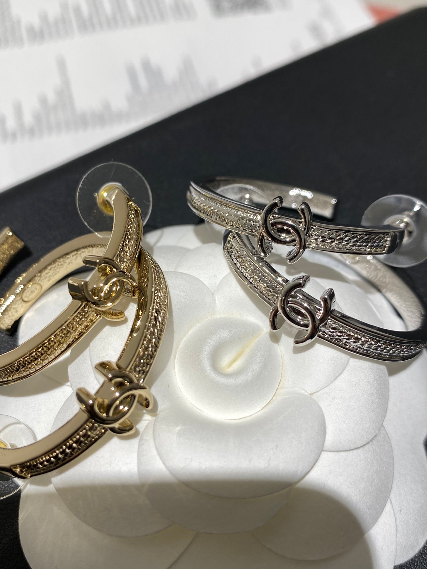 Chanel Double C Snake Bone Circular Hoop Earrings