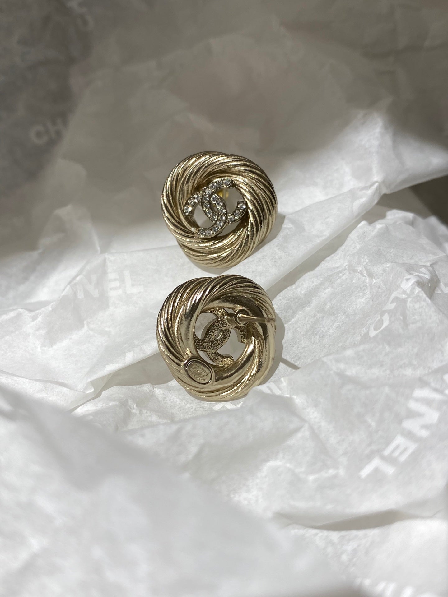 Chanel Twist Gold Diamond Double C Earrings