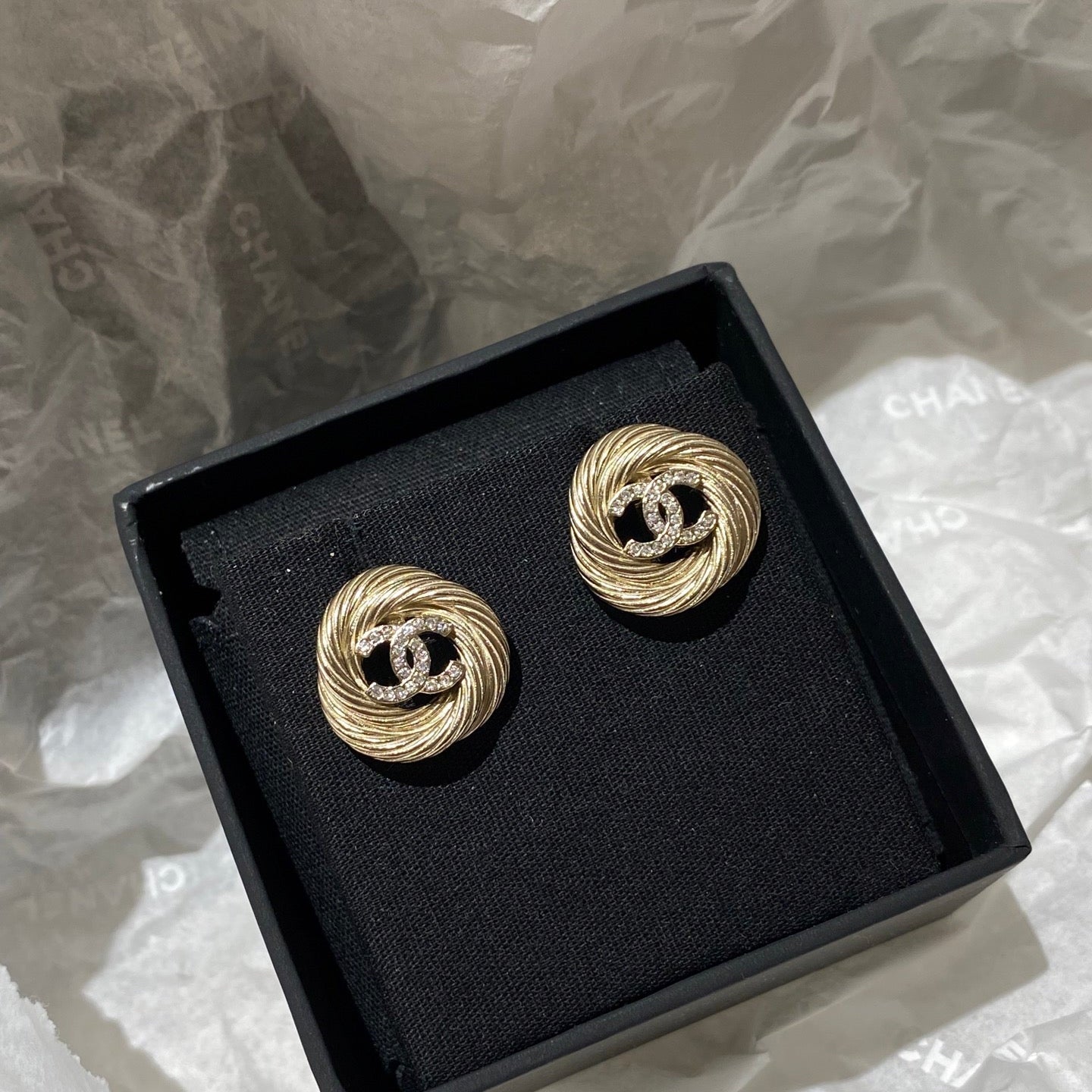 Chanel Twist Gold Diamond Double C Earrings