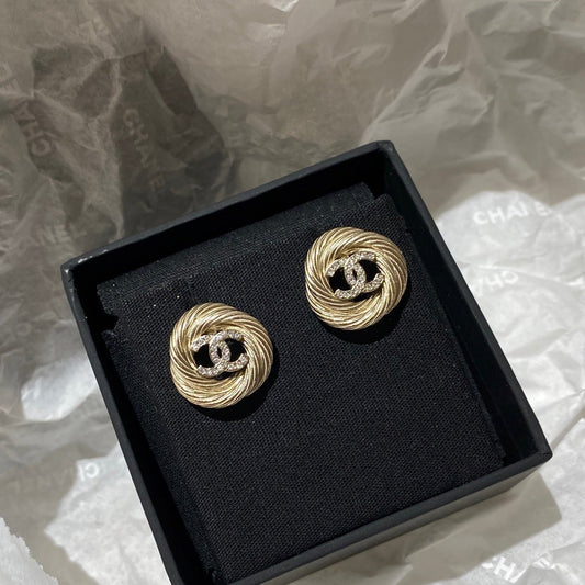 Chanel Twist Gold Diamond Double C Earrings