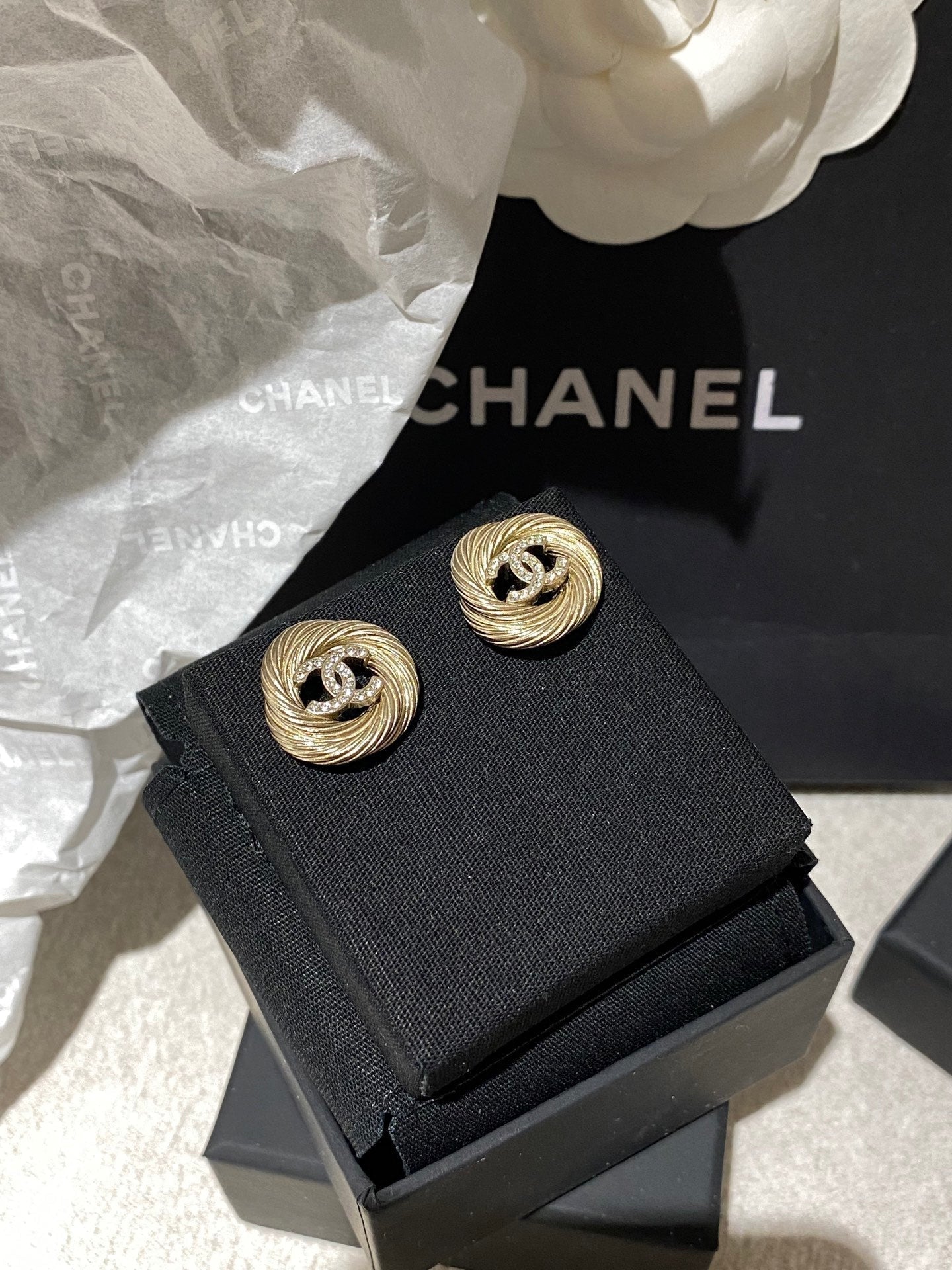 Chanel Twist Gold Diamond Double C Earrings