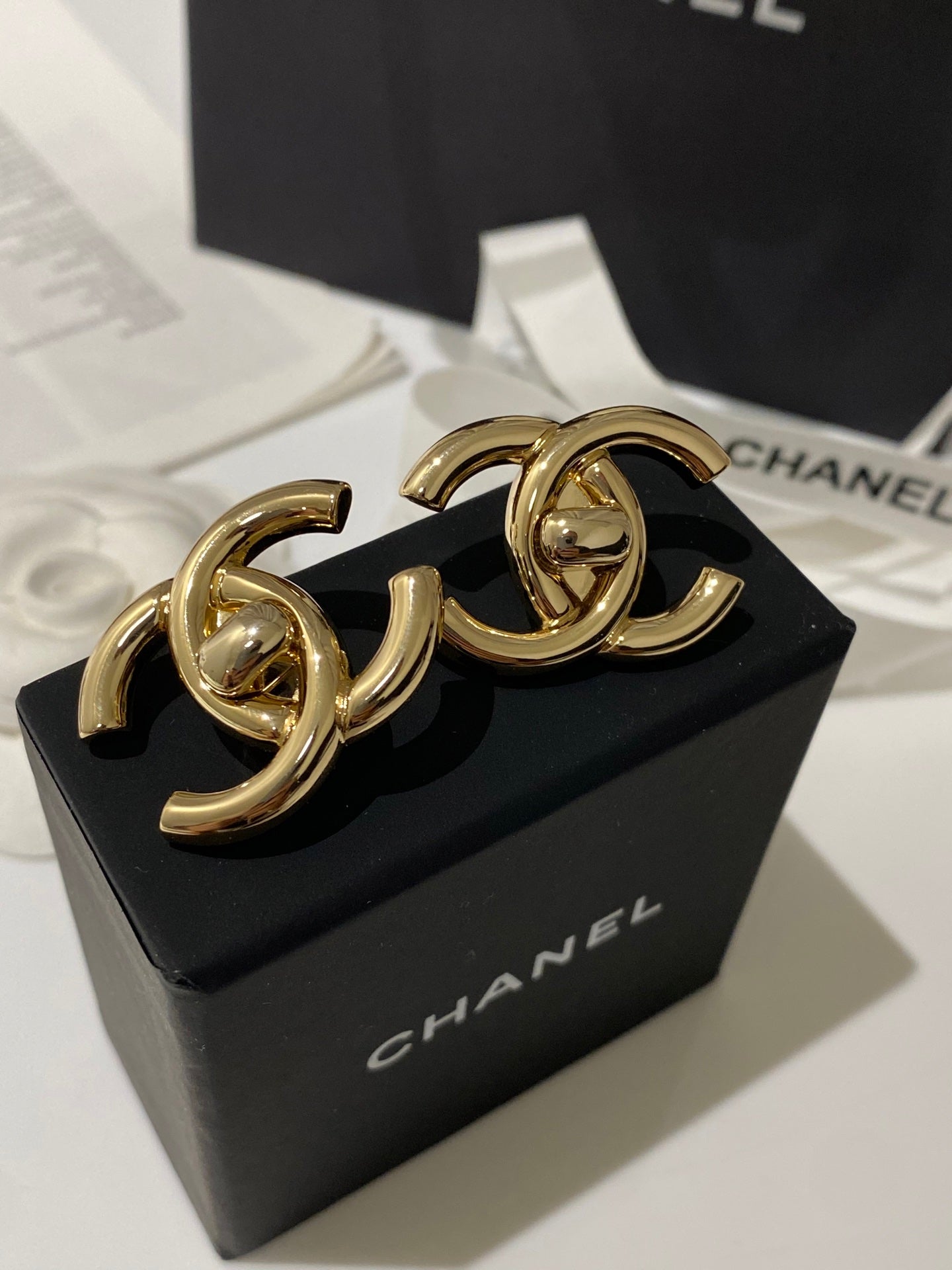 Chanel Double C Large Backpack Gold Earrings