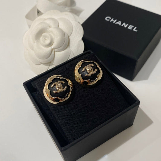 Chanel Classic White Sliver Enamel Double C Earrings