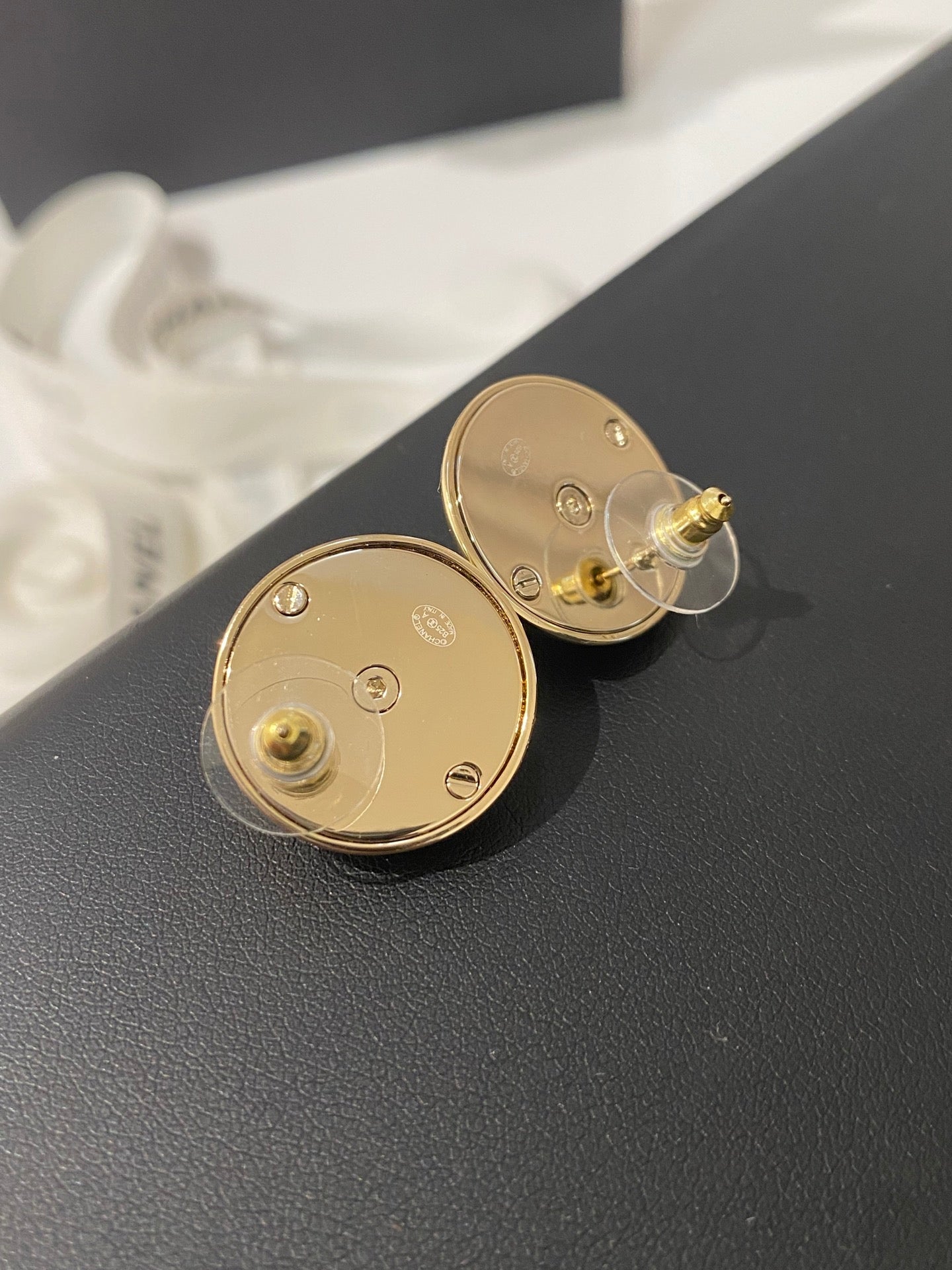 Chanel Classic White Sliver Enamel Double C Earrings