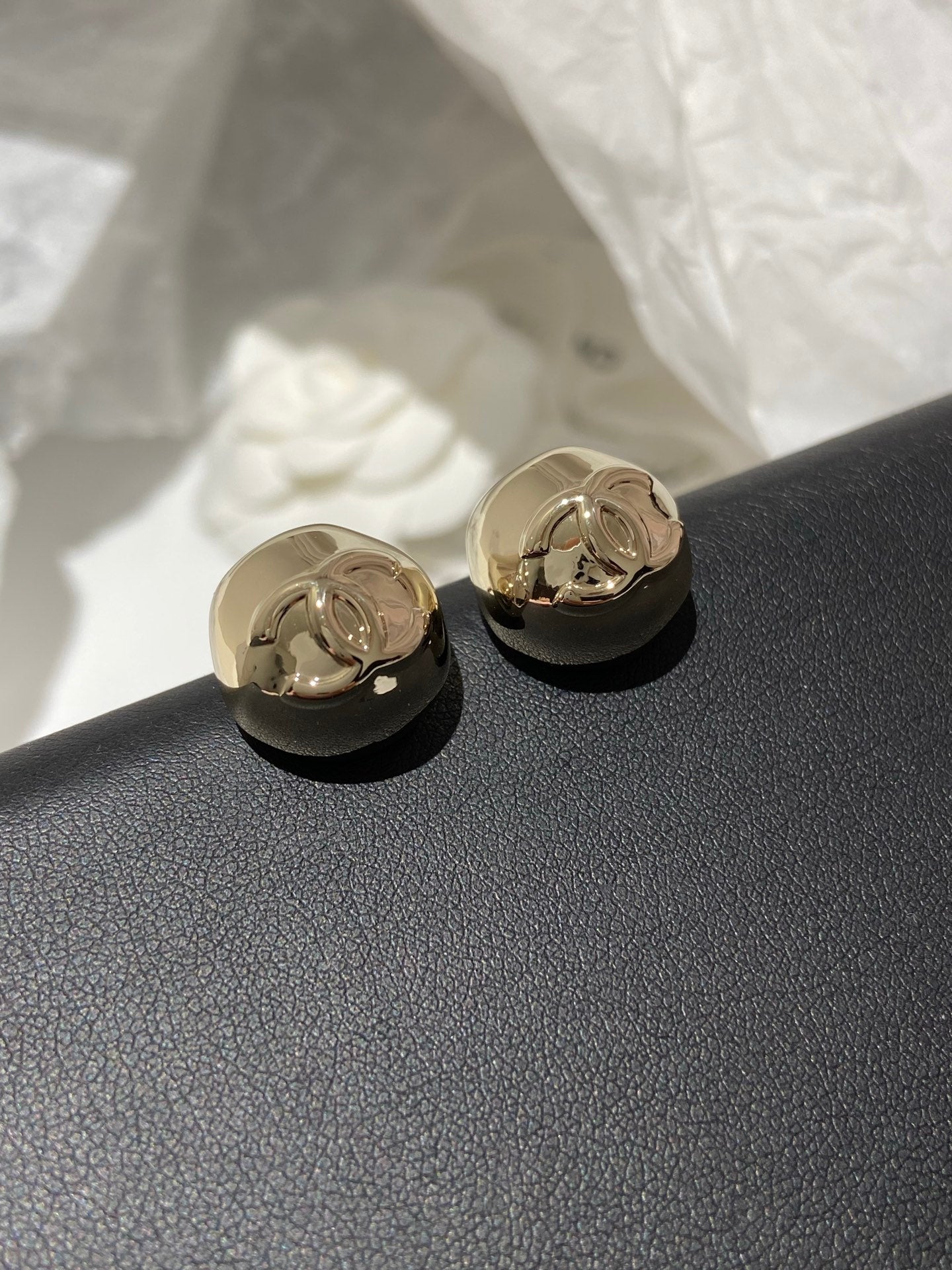 Chanel Sphere Stud Gold Double C Earrings