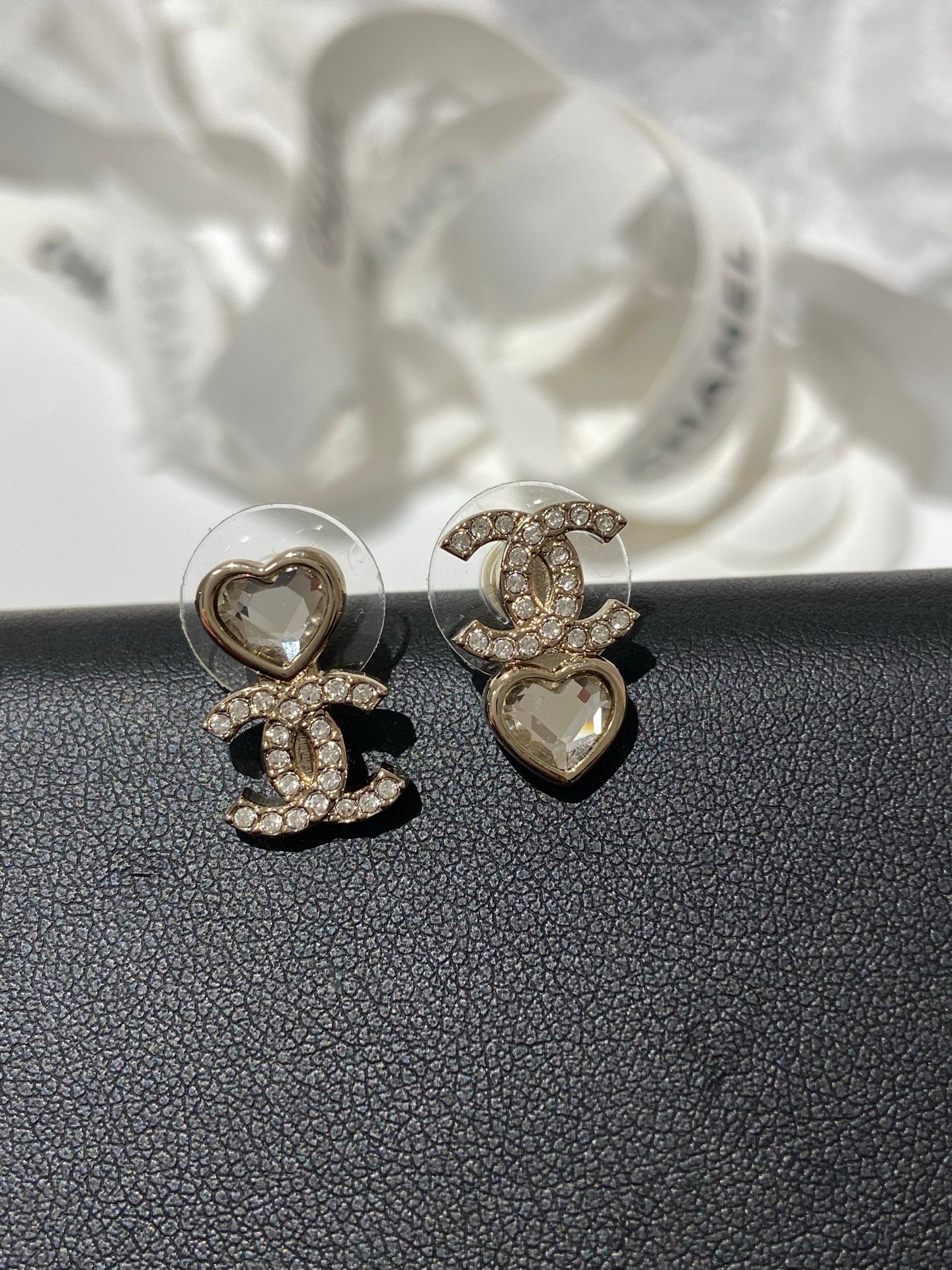 Chanel Asymmetrical Heart Gold Diamond Earrings