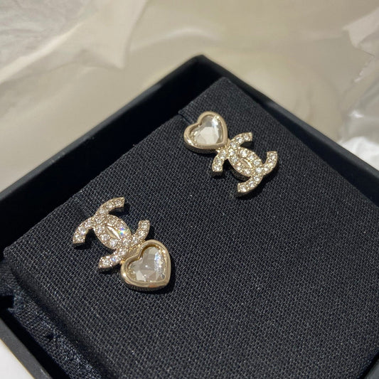 Chanel Asymmetrical Heart Gold Diamond Earrings