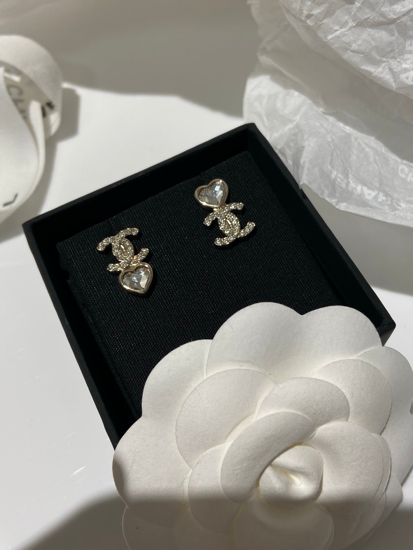 Chanel Asymmetrical Heart Gold Diamond Earrings