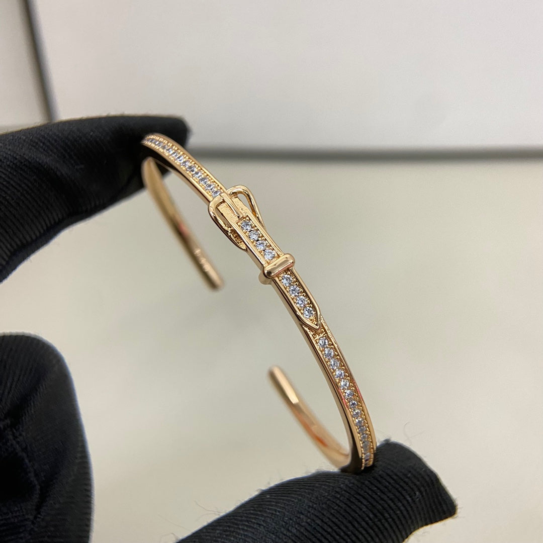 Hermes Full Diamond Buckle Belt  Open Bracelet