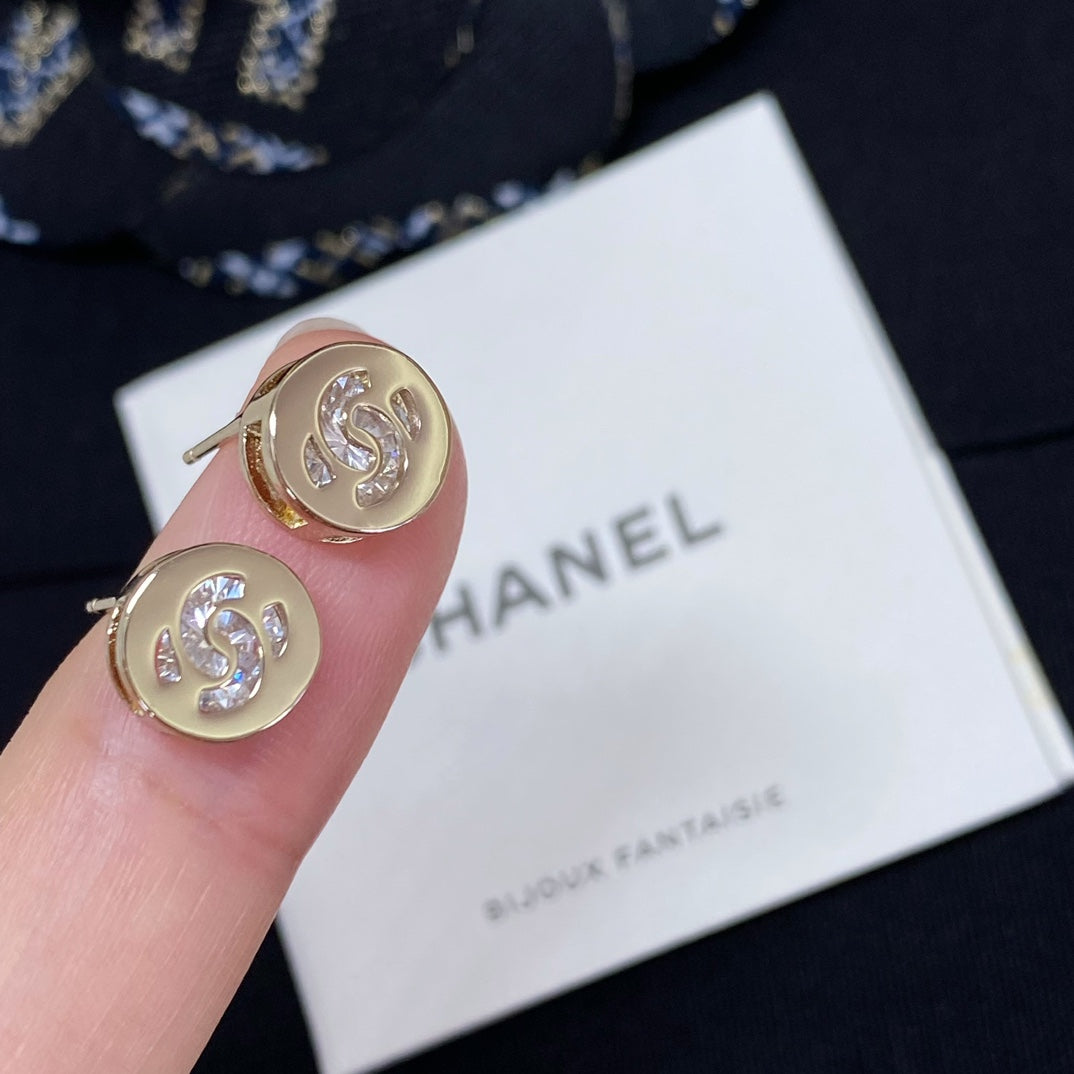 Chanel Little Gold Diamond Rhinestone Earrings
