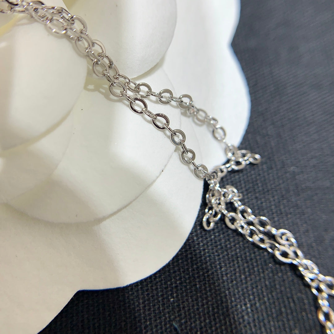 Chanel 2026 Silver Full Diamond Double C Star Teardrop Tassel Necklace