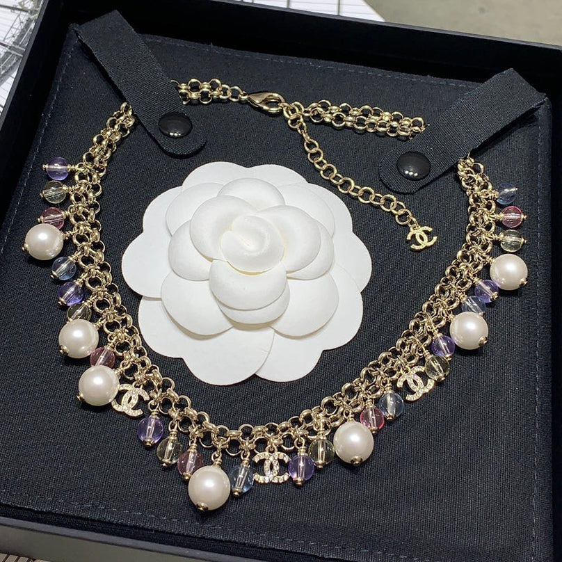 Chanel 2026 Colored Crystal Pearl Double C Necklace