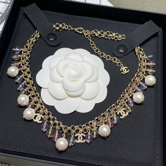Chanel 2026 Colored Crystal Pearl Double C Necklace