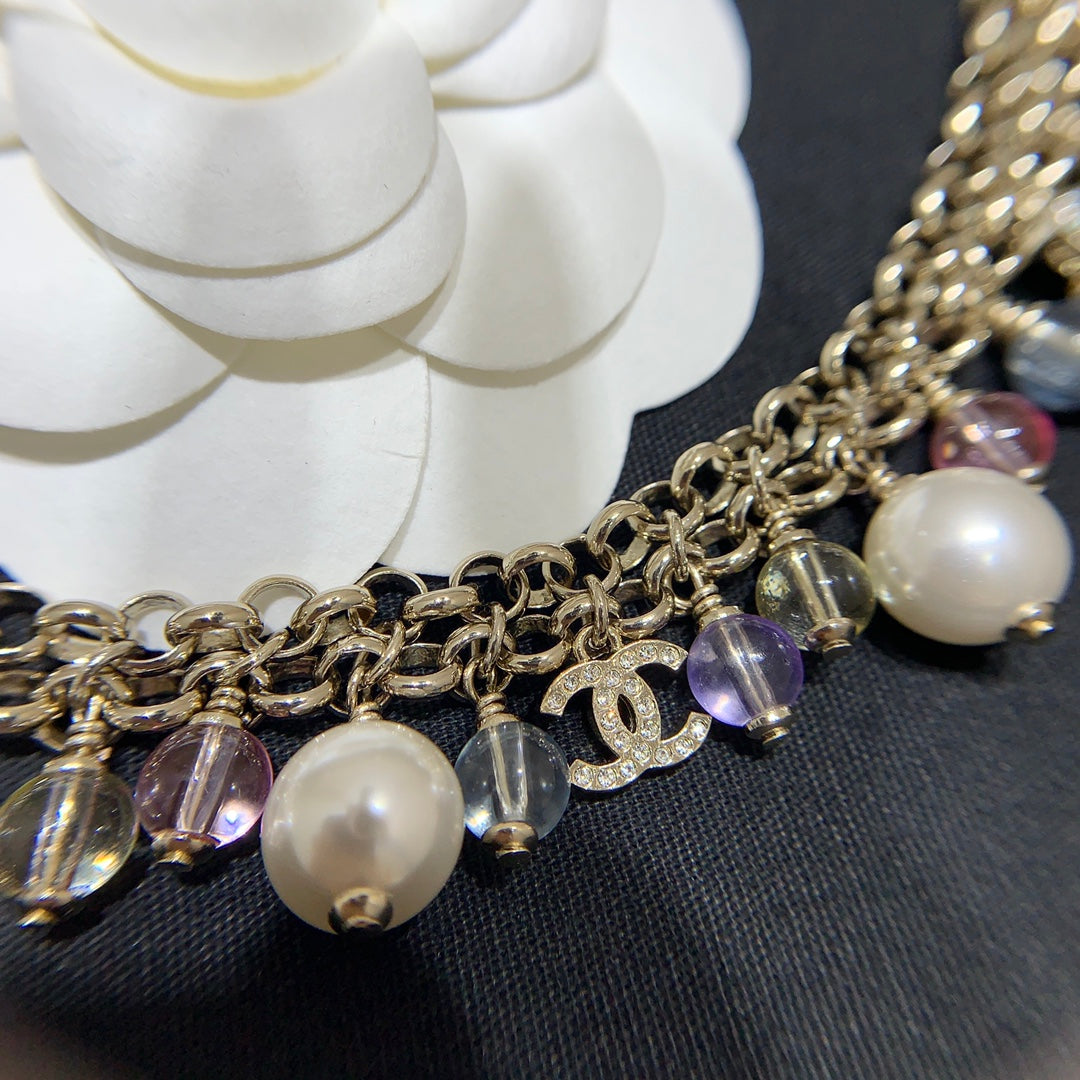 Chanel 2026 Colored Crystal Pearl Double C Necklace