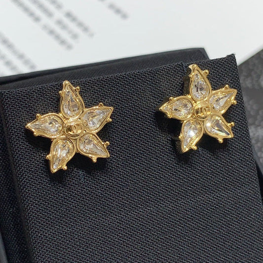 Chanel 2026 Full Diamond Double C Gold Five-Pointed Star Stud Earrings