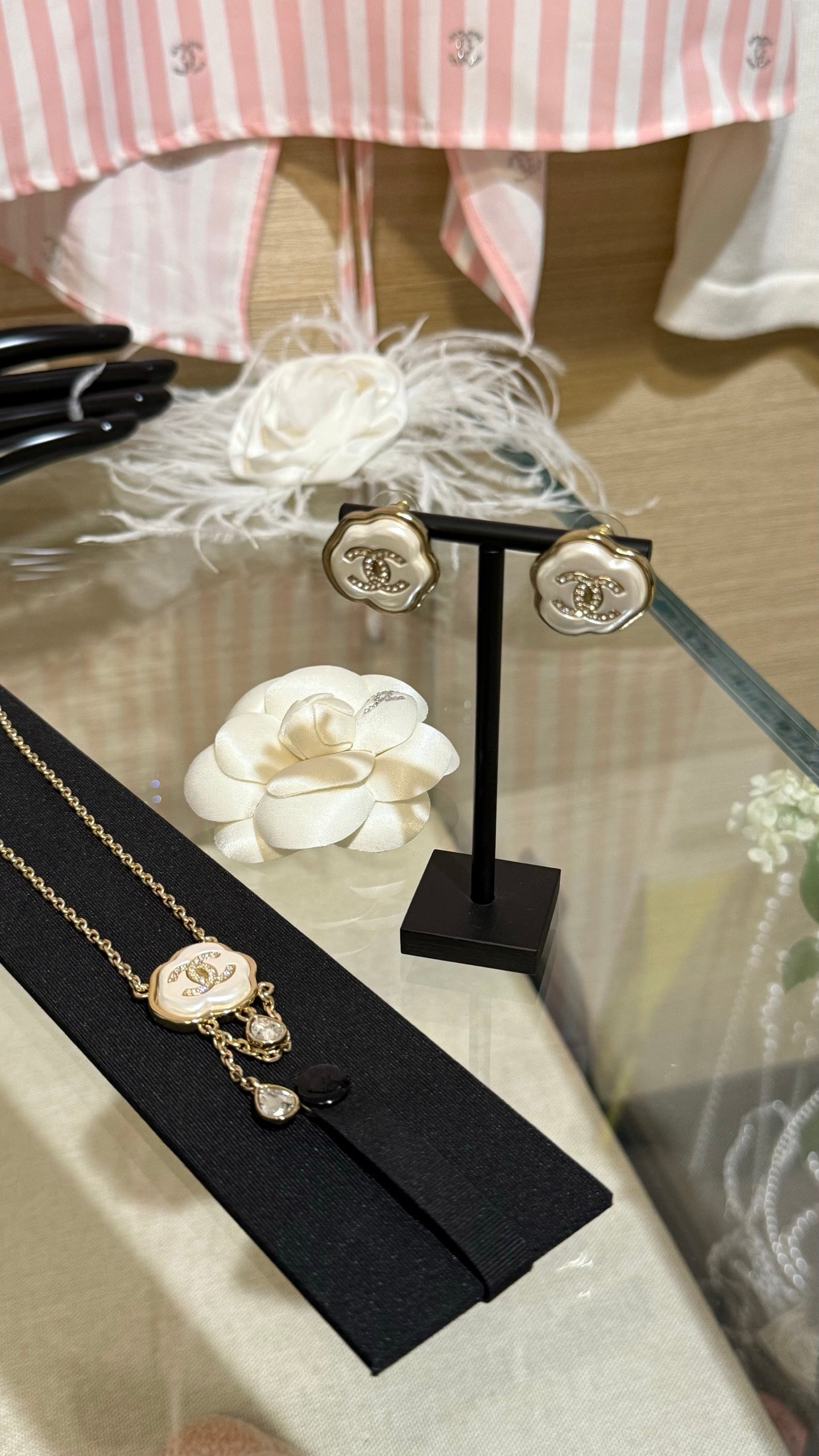 Chanel Cloud Resin Light Gold Full Diamond Double C Stud Earrings