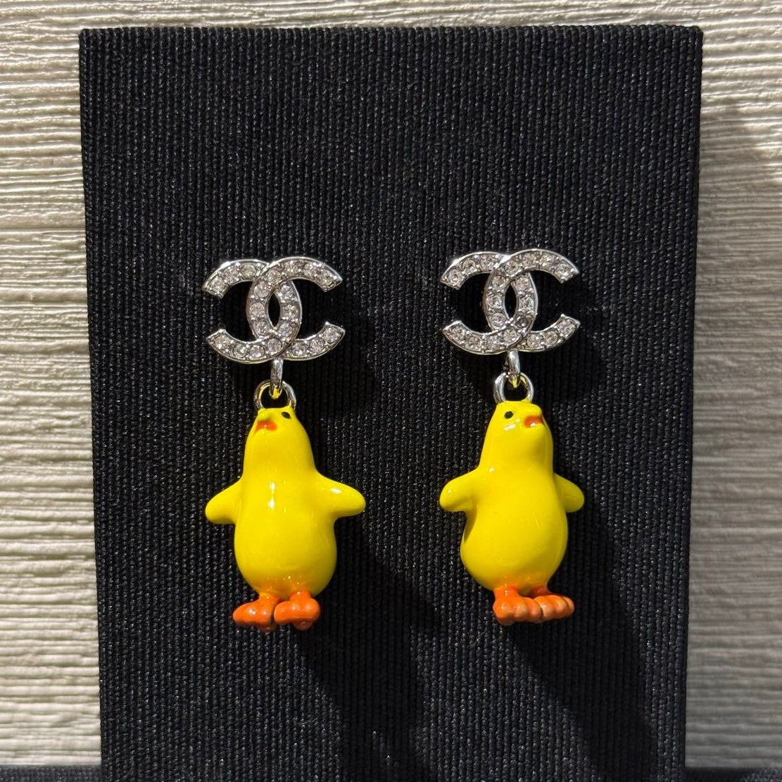 Chanel 2026 Full Diamond Double C Little Yellow Chick Earrings