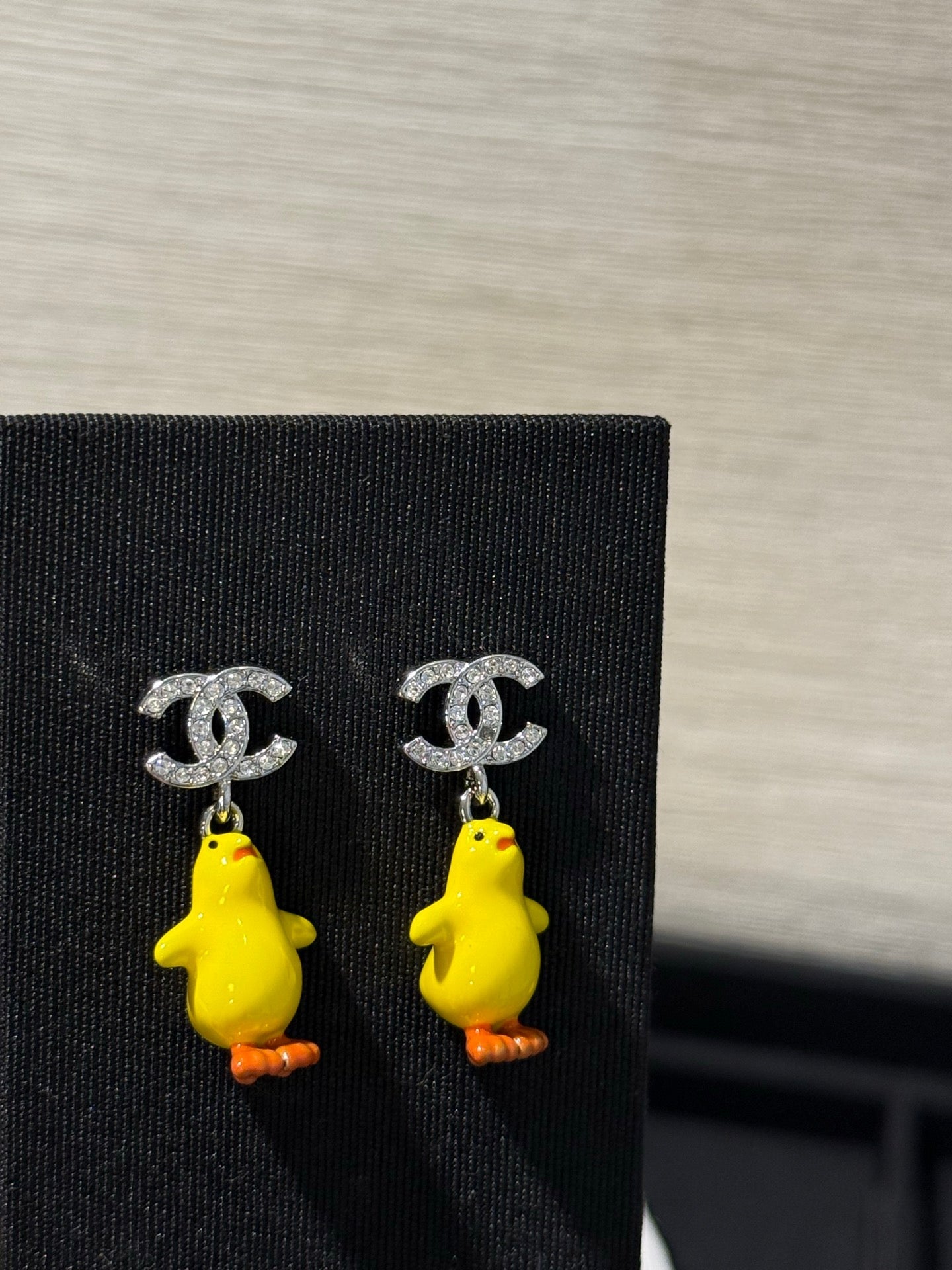 Chanel 2026 Full Diamond Double C Little Yellow Chick Earrings