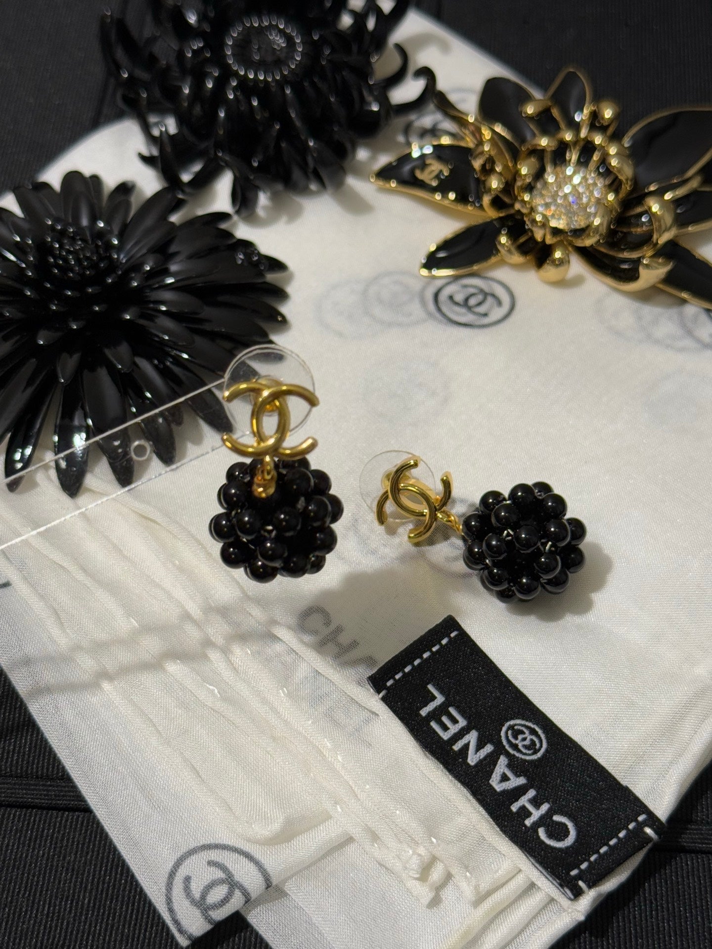 Chanel 2026 Gold Double C Small Black Ball Earrings