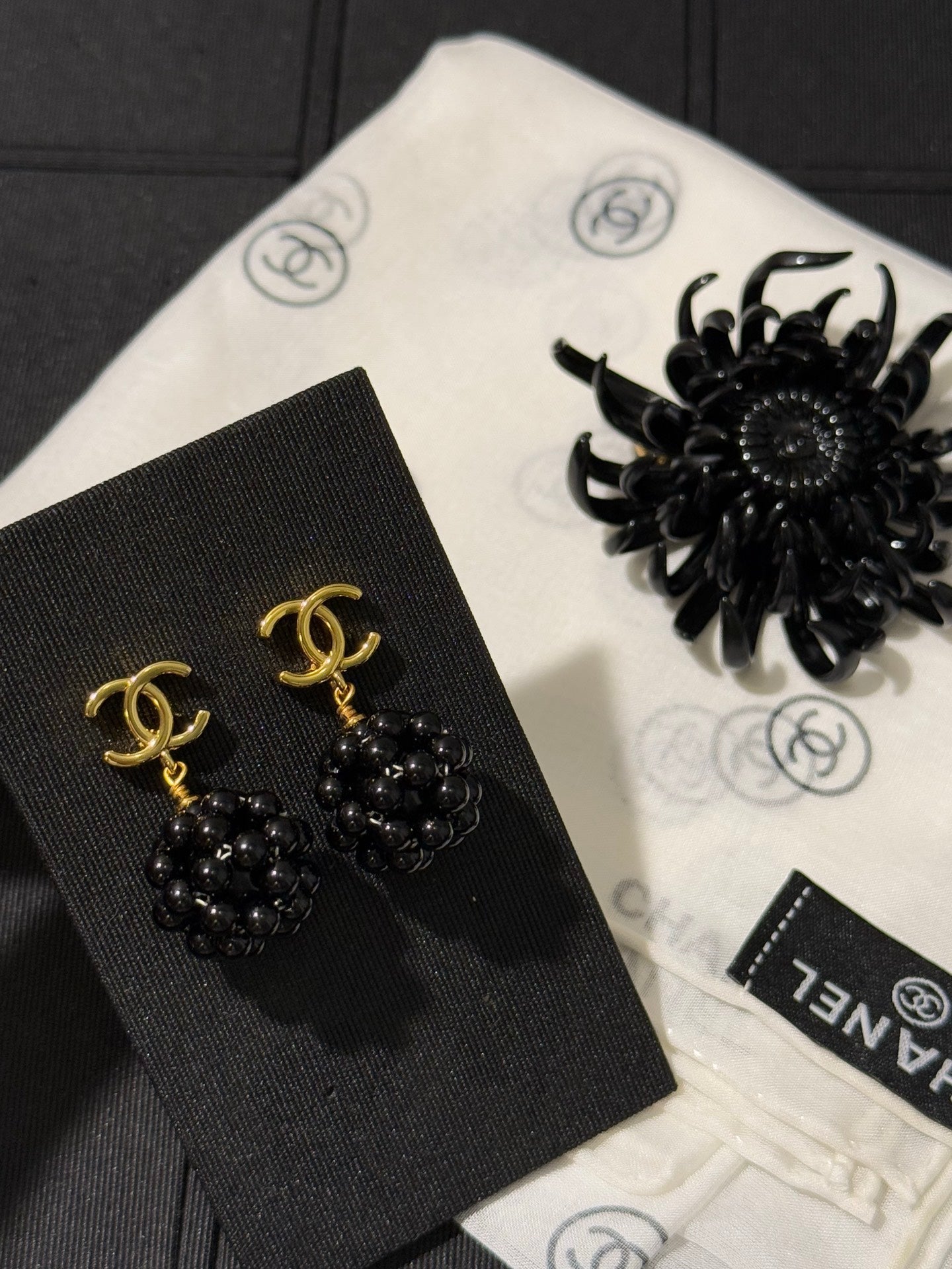 Chanel 2026 Gold Double C Small Black Ball Earrings