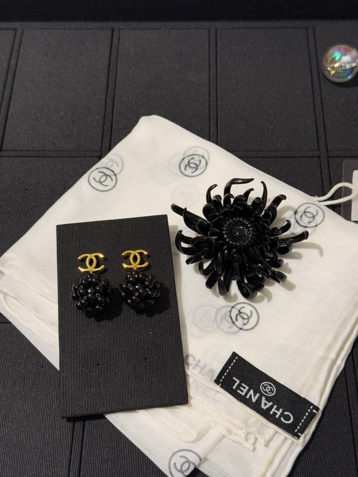 Chanel 2026 Gold Double C Small Black Ball Earrings