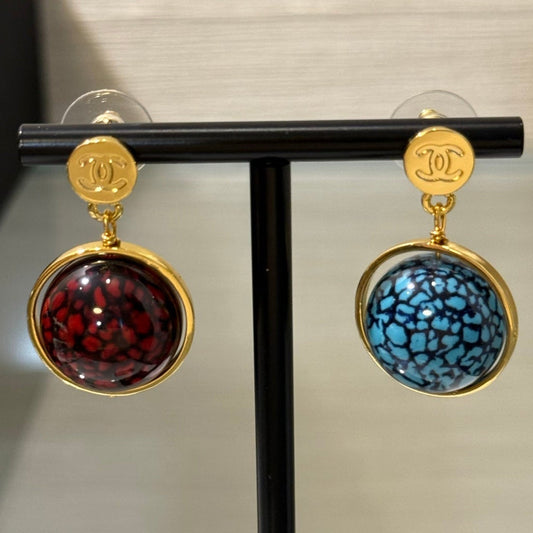 Chanel 2026 Colorful Gilded Sphere Planet Gold Bean Double C Earrings