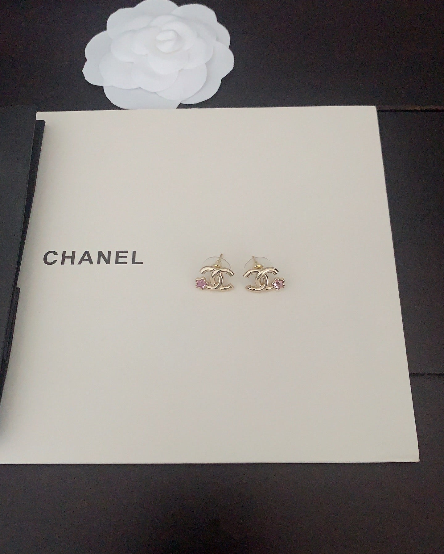 Chanel Latest Pink Five Pointed Star Gold Earrings