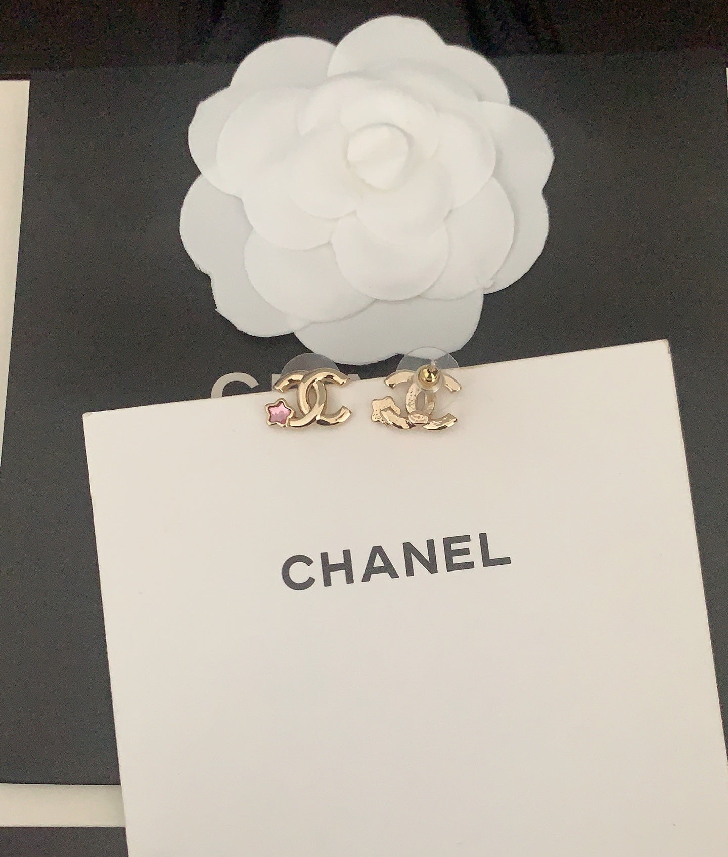 Chanel Latest Pink Five Pointed Star Gold Earrings