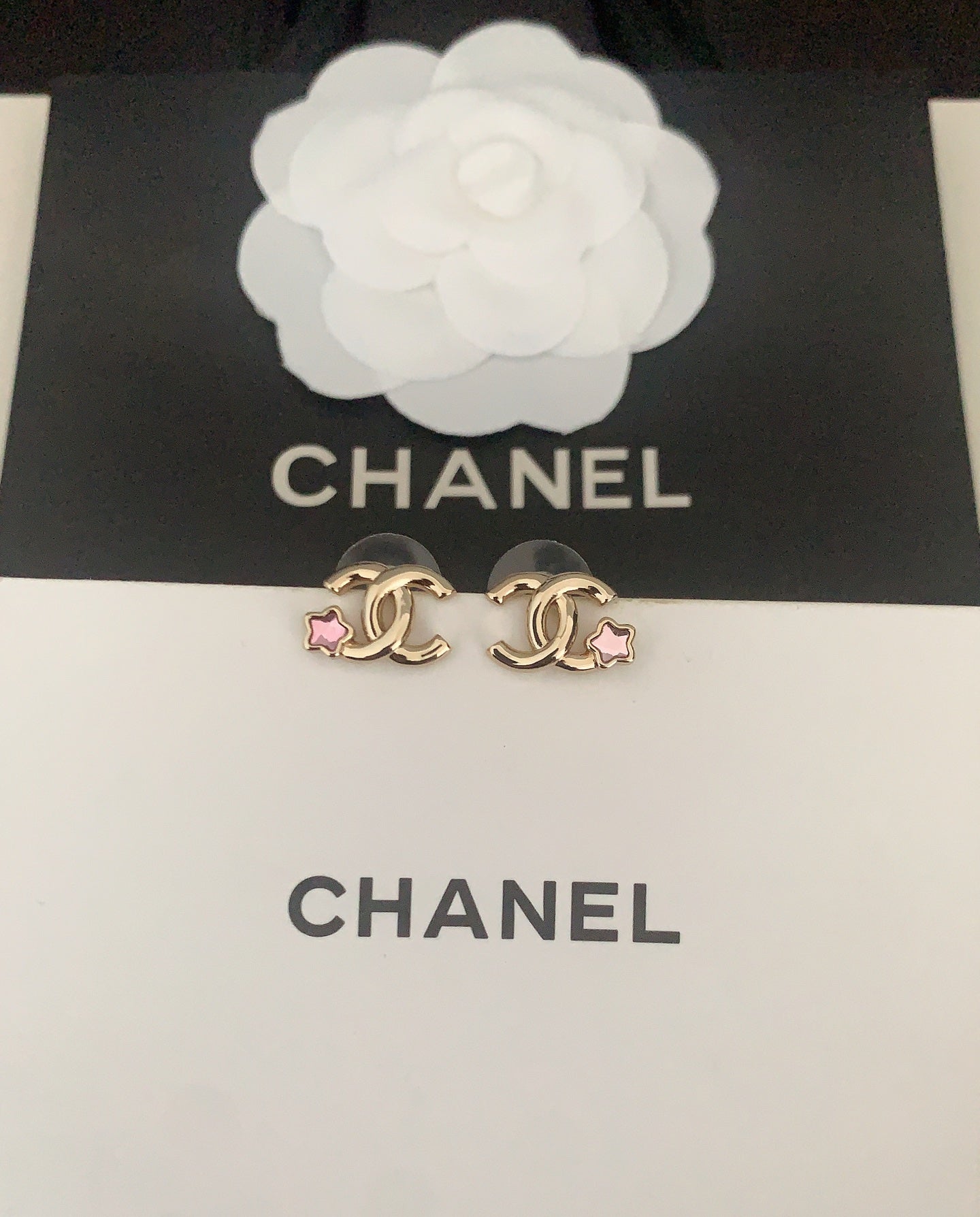 Chanel Latest Pink Five Pointed Star Gold Earrings