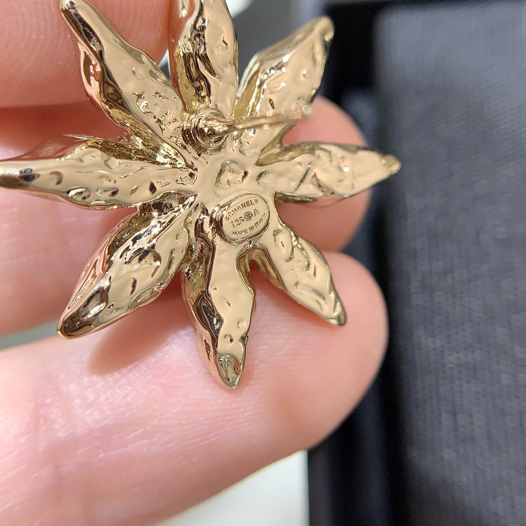 Chanel Light Gold Sunflower Earrings