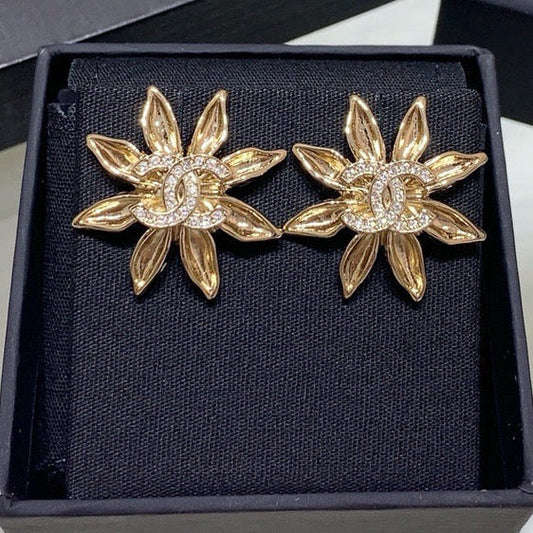 Chanel Light Gold Sunflower Earrings