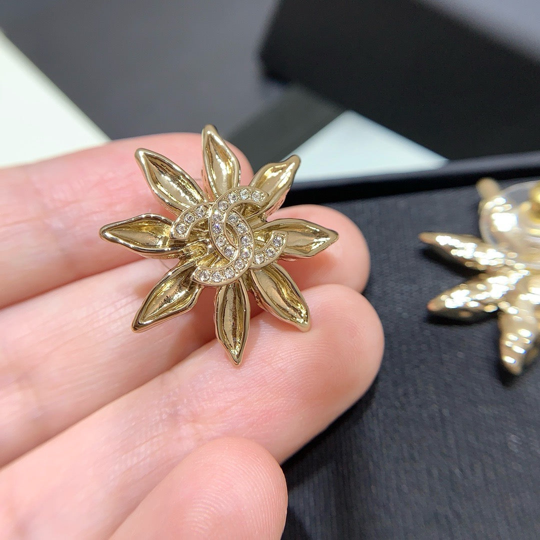Chanel Light Gold Sunflower Earrings