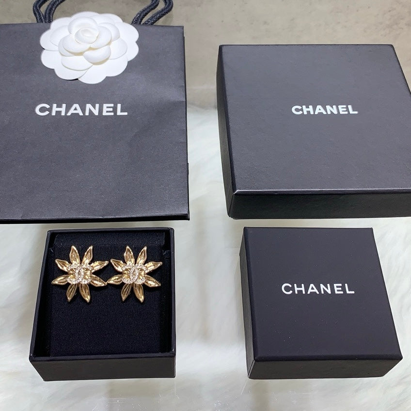 Chanel Light Gold Sunflower Earrings