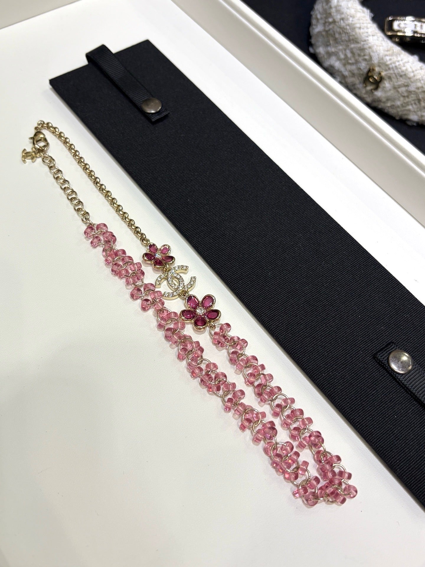 Chanel 2026 Double C Pink Acrylic Flower Beaded Necklace