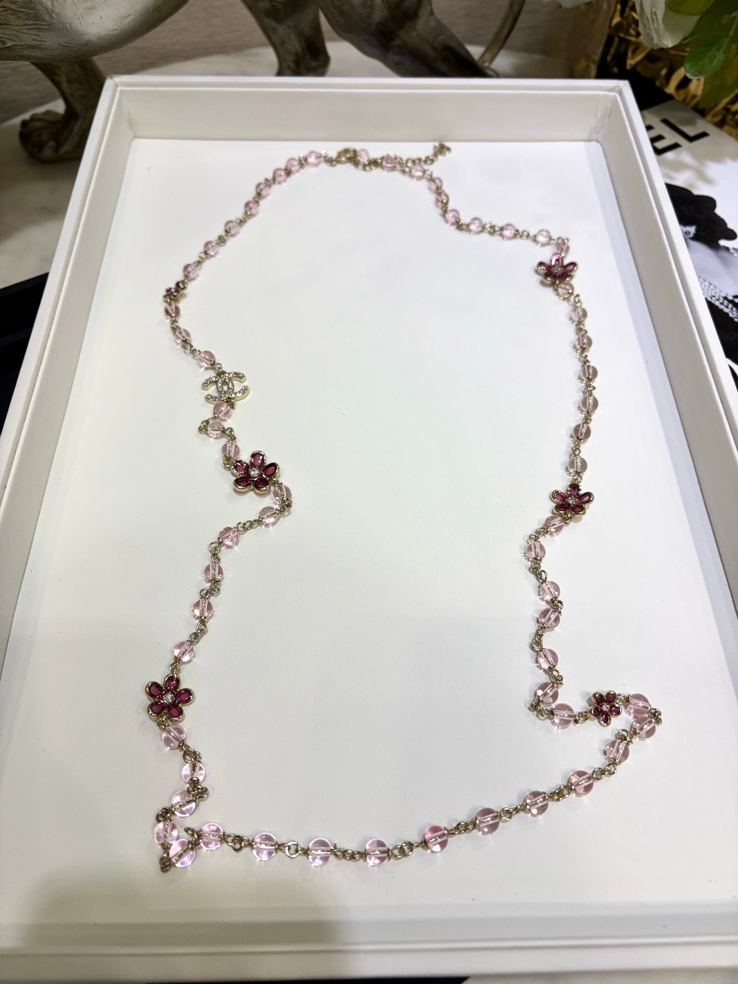 Chanel 2026 Double C Pink Flower Light Gold Necklace