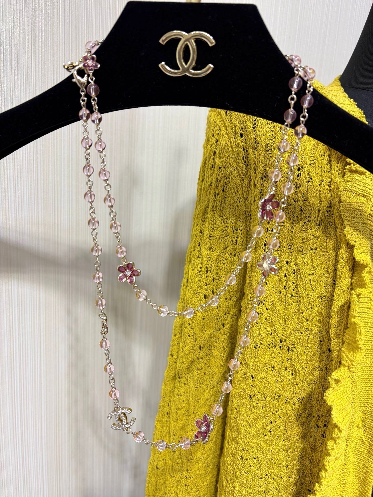 Chanel 2026 Double C Pink Flower Light Gold Necklace