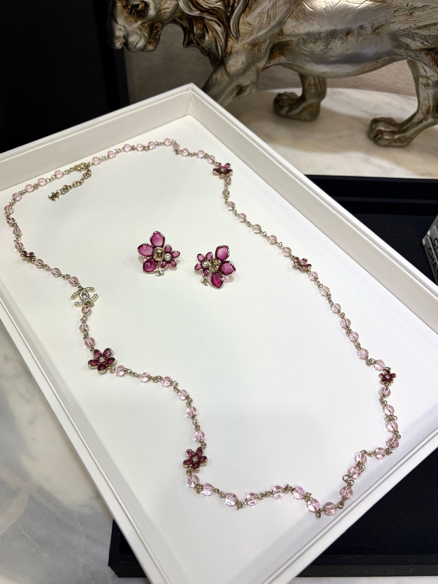 Chanel 2026 Double C Pink Flower Light Gold Necklace