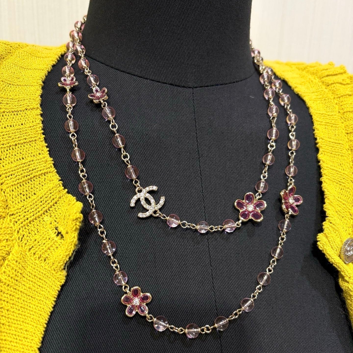 Chanel 2026 Double C Pink Flower Light Gold Necklace