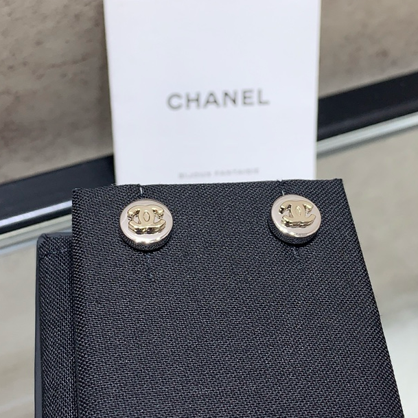 Chanel 2026 Light Gold Double C Silver Button Round Tag Earrings