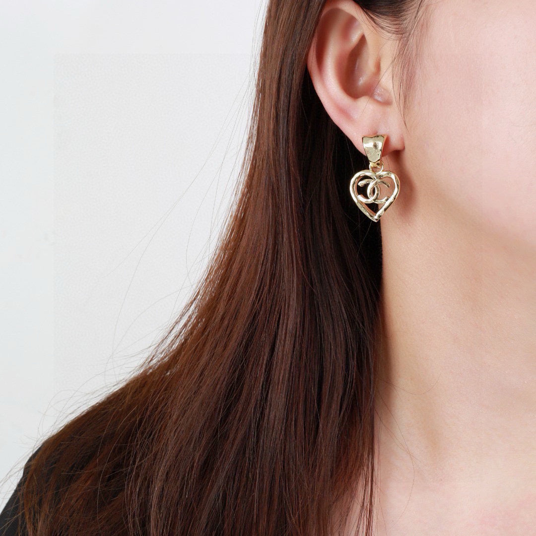 Chanel Heart Shaped Gold Double C Earrings