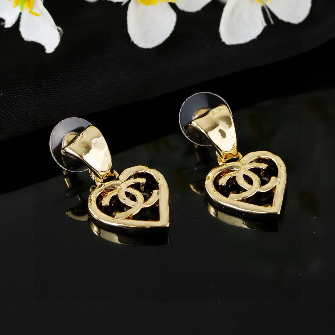 Chanel Heart Shaped Gold Double C Earrings