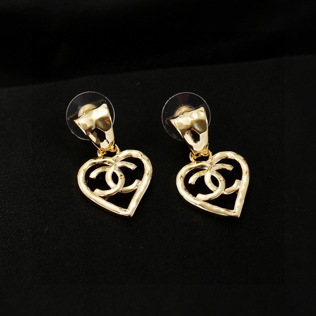 Chanel Heart Shaped Gold Double C Earrings
