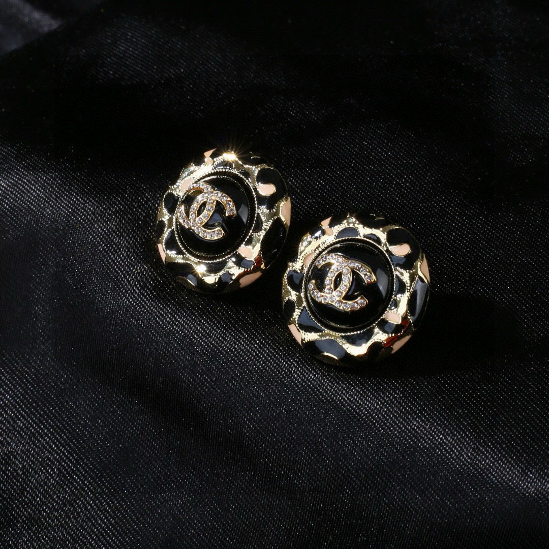 Chanel Enamel Black Gold Earrings