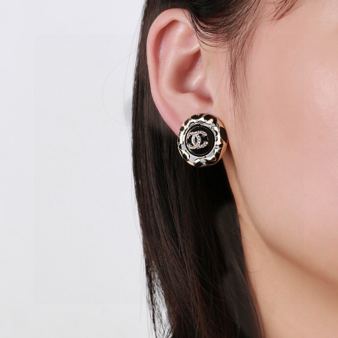 Chanel Enamel Black Gold Earrings