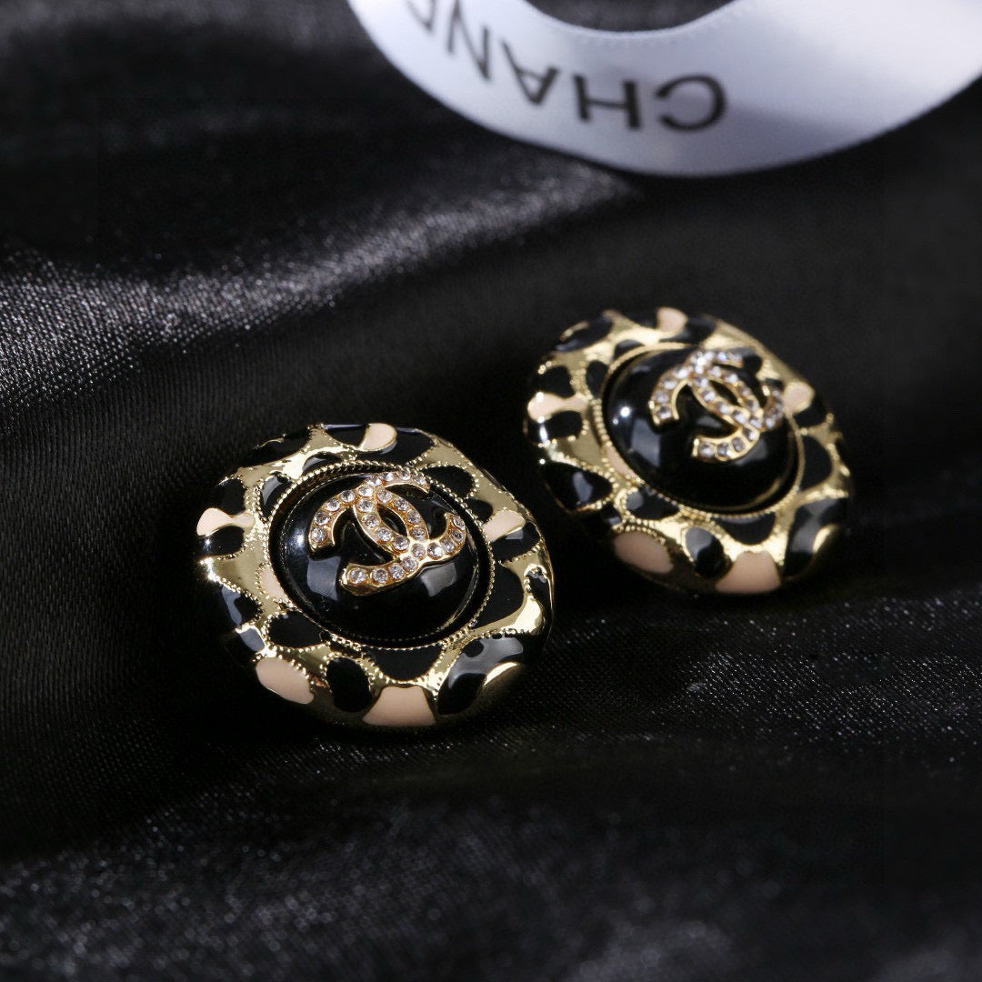 Chanel Enamel Black Gold Earrings