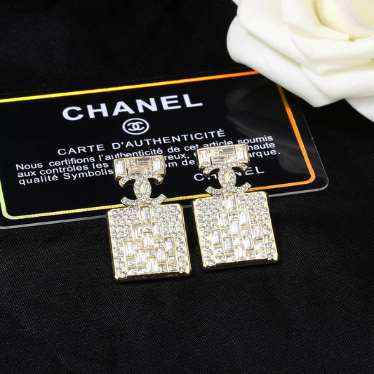Chanel Perfume Bottle Gold Diamond Earrings