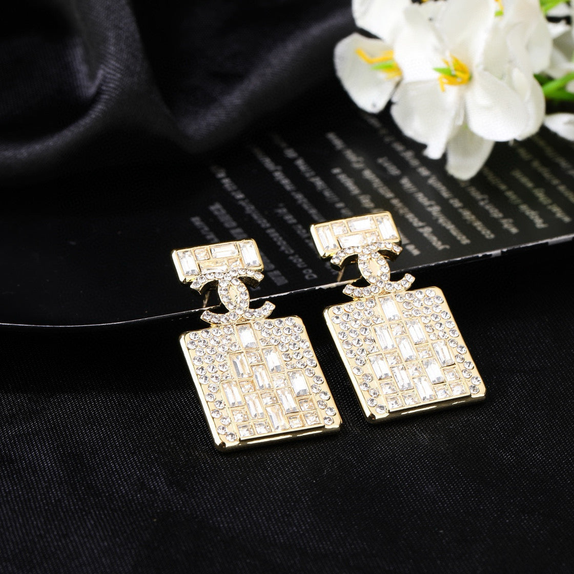 Chanel Perfume Bottle Gold Diamond Earrings