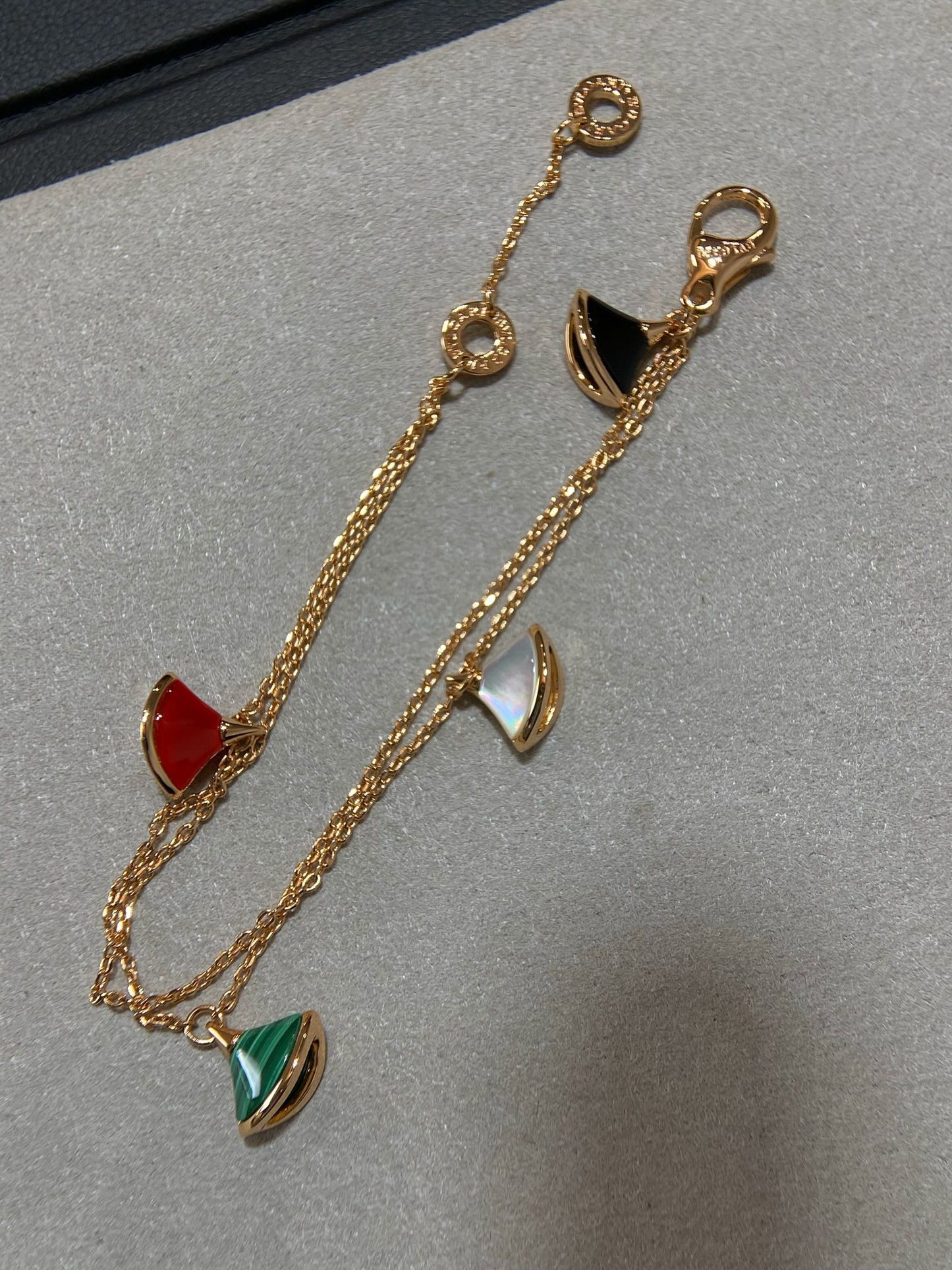 BVLGARI BVL 4 MOTIF MOP GOLD DOUBLE CHAIN BRACELET