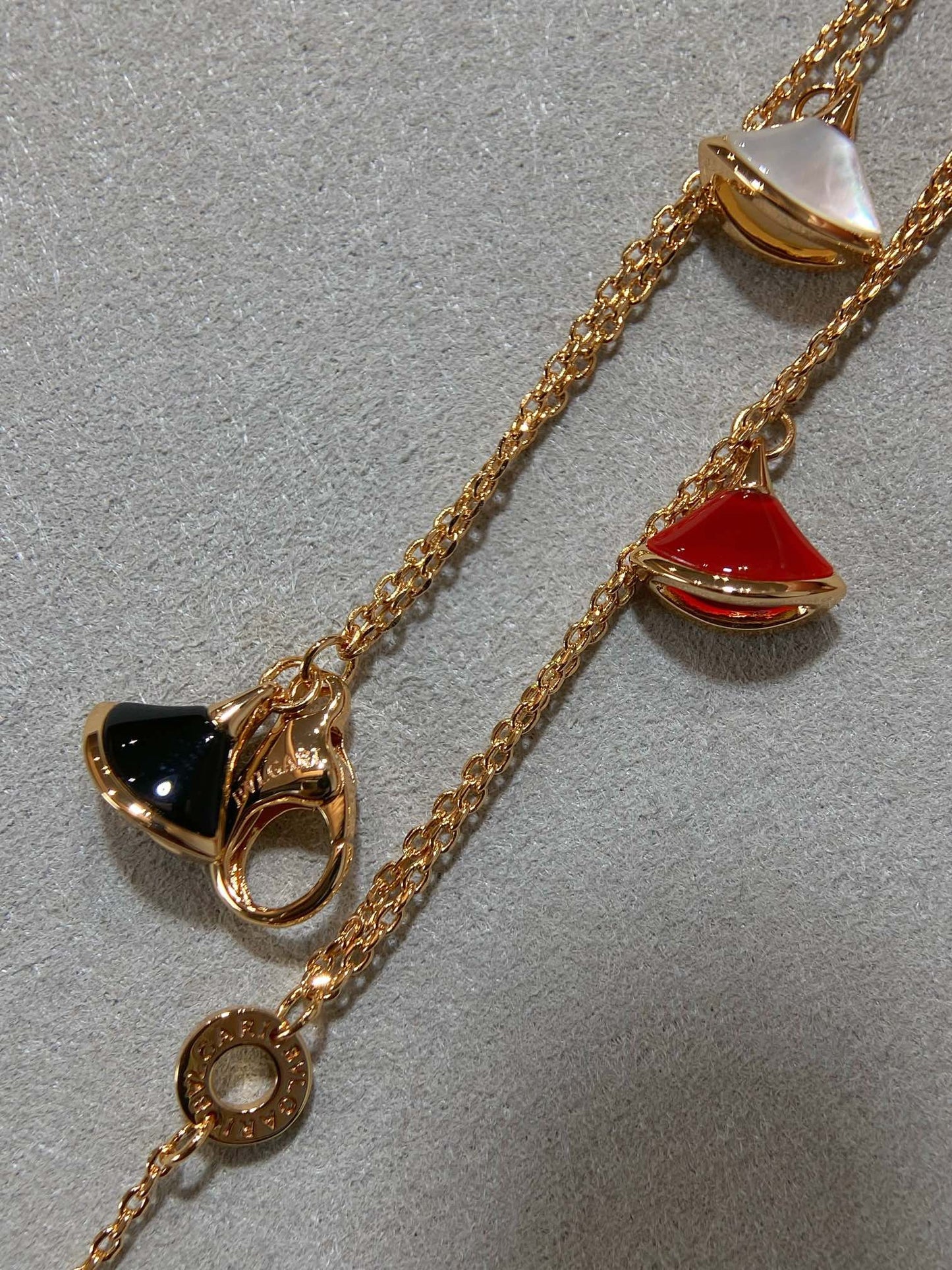 BVLGARI BVL 4 MOTIF MOP GOLD DOUBLE CHAIN BRACELET