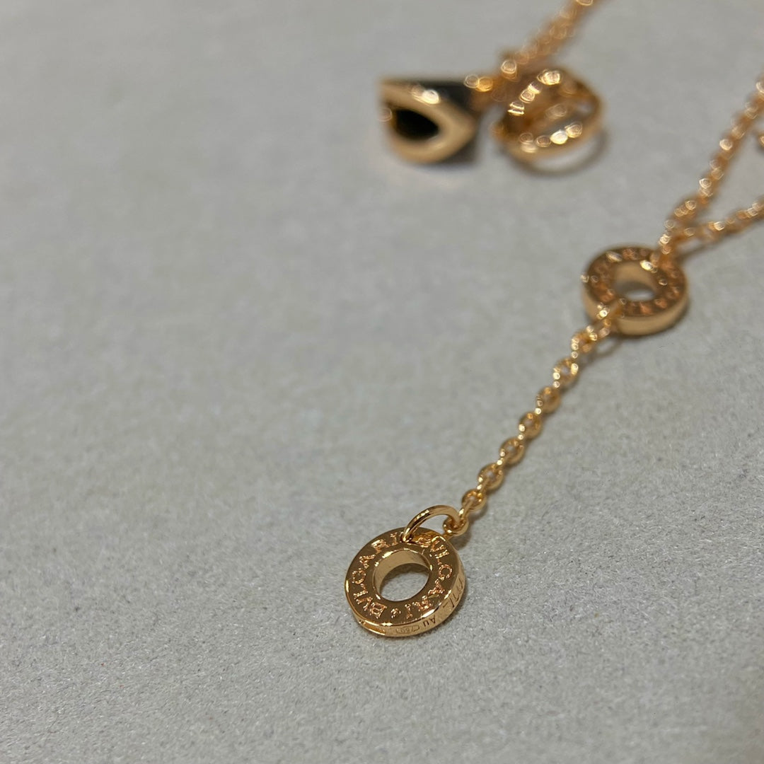 BVLGARI BVL 4 MOTIF MOP GOLD DOUBLE CHAIN BRACELET